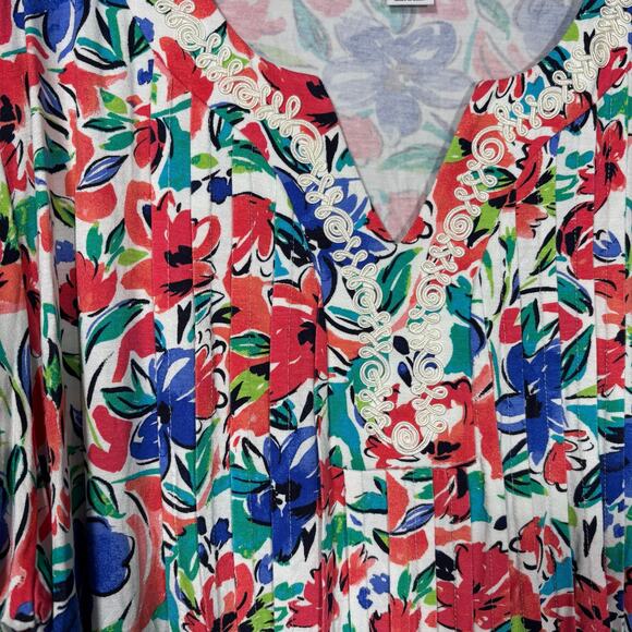 Ruby Rd. NWT Boho Red & Blue Floral Embroidered Trim Top - 2X - Womens Plus Size - Picture 4 of 6